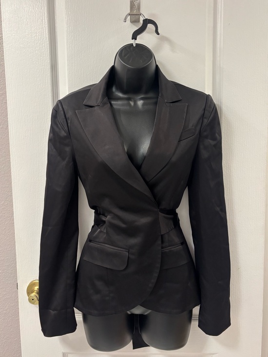 BCBGMaxAzria Jackets & Blazers - BCBGMaxAzria Satin Tailored Single-Breast Black Wrap Tie Back Blazer Classic XS